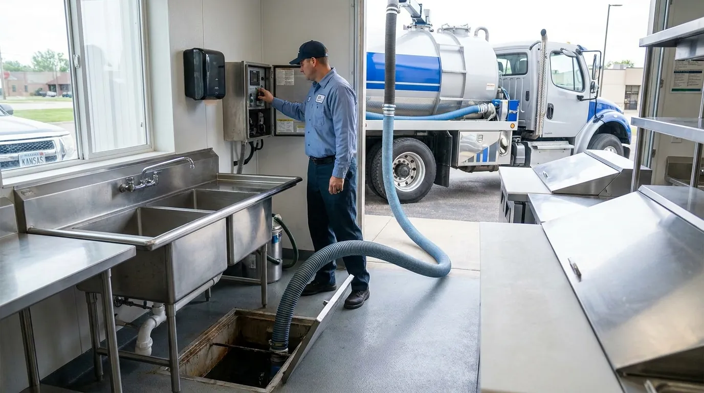 Grease trap being pumped at a Wichita-area kitchen