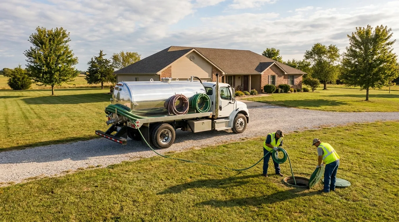 Septic service truck at a rural Wichita-area home